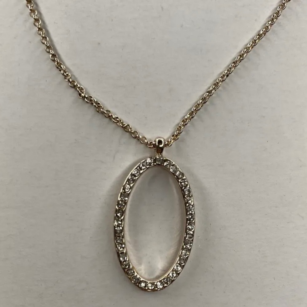 Charming Charlie Oval Rose Gold Necklace Rhinestones Hypo-Allergenic ADJUSTABLE
